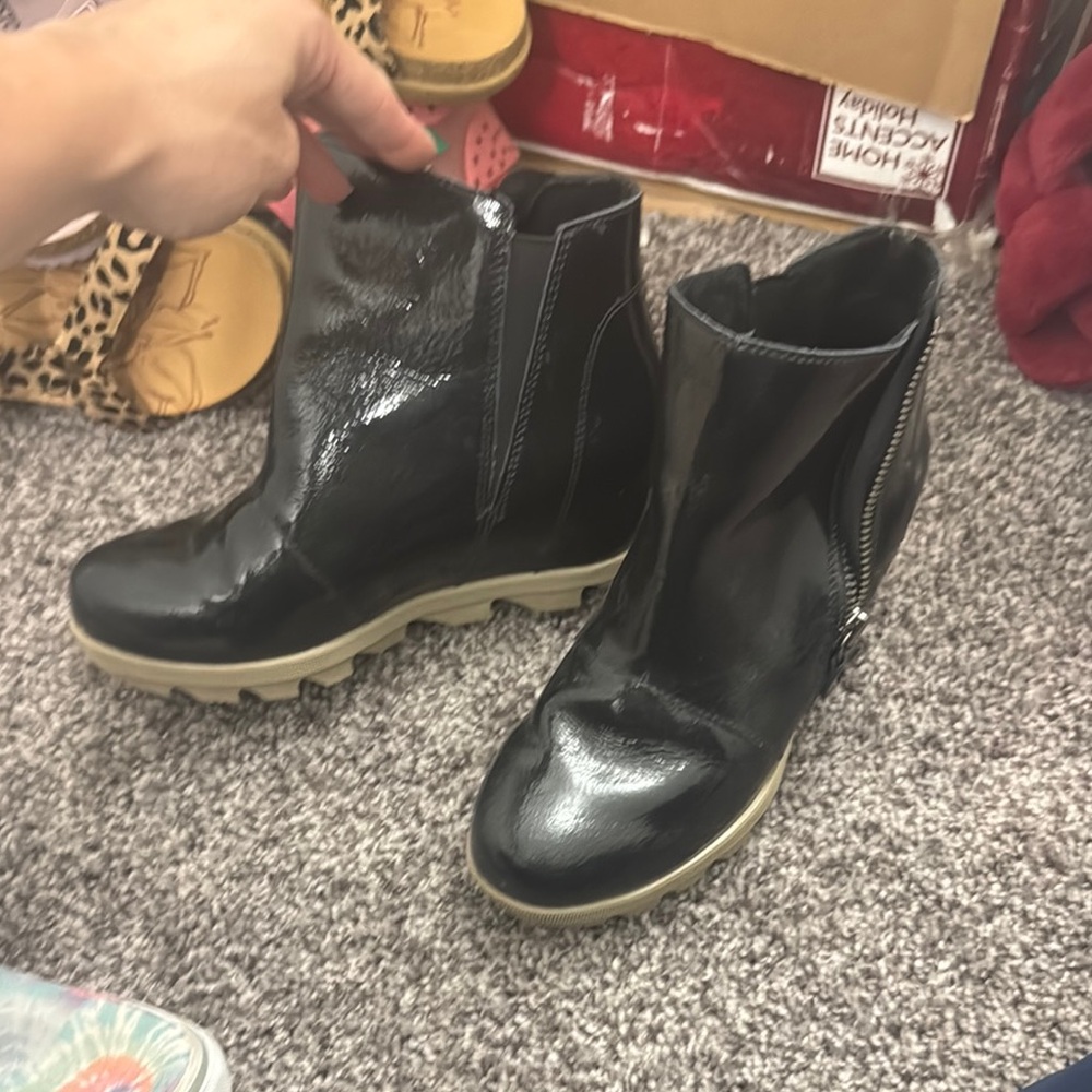 Sorel Black Combat Boots with Side Zipper